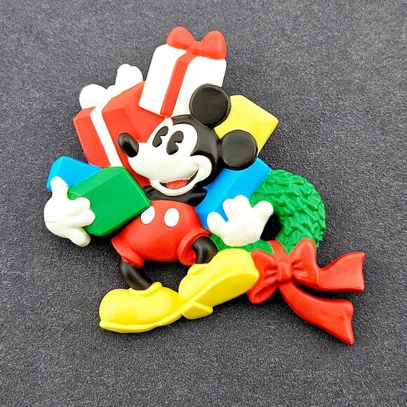Disney Mickey Mouse Character Christmas Brooch Pin Colorful Holiday Gifts Wreath - Picture 1 of 5